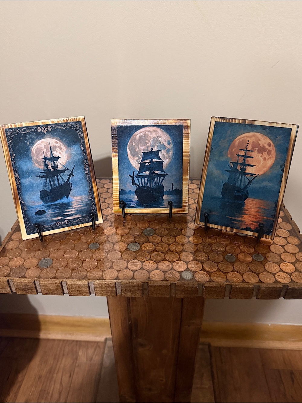 Moonlight Ship Wooden Art Plaques